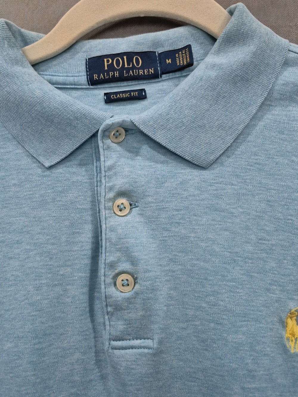 Polo Ralph Lauren Classic Fit Polo Shirt, Mens Medium, Light Aqua Blue w Yellow